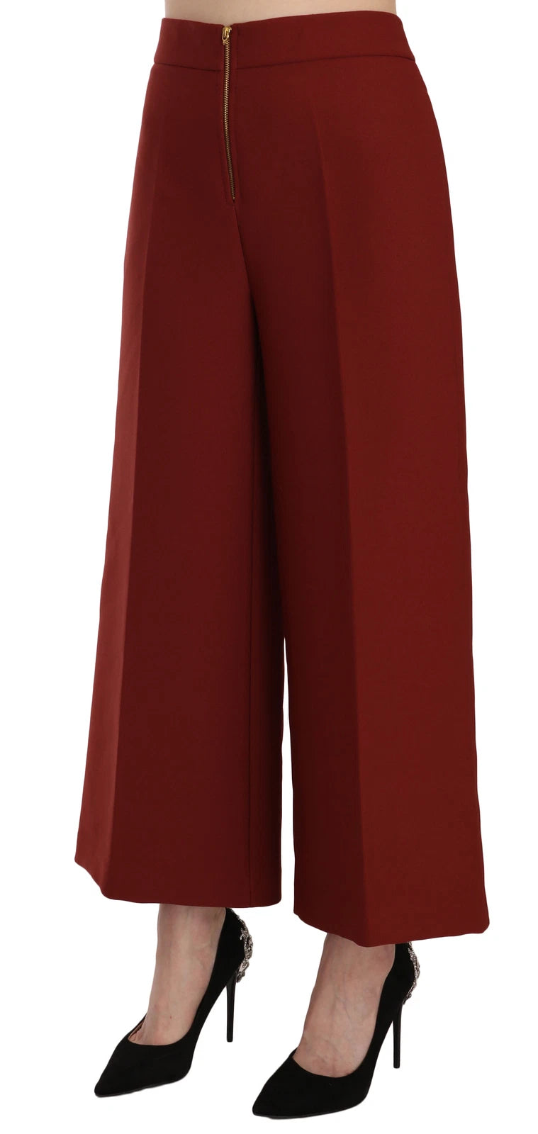 JUCCA Red High Waist Cropped Flared Dress Formal Trouser Pants