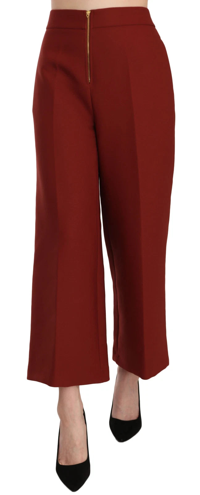 JUCCA Red High Waist Cropped Flared Dress Formal Trouser Pants