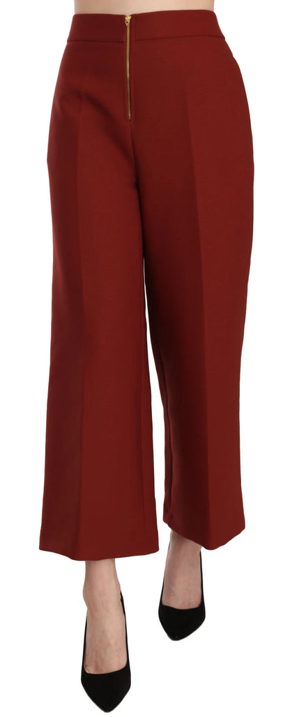 JUCCA Red High Waist Cropped Flared Dress Formal Trouser Pants