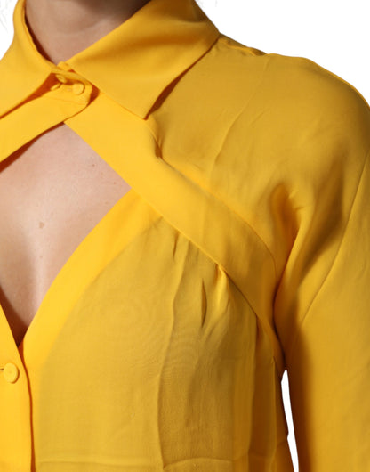 Moschino Couture Yellow Silk Collared Long Sleeves Top