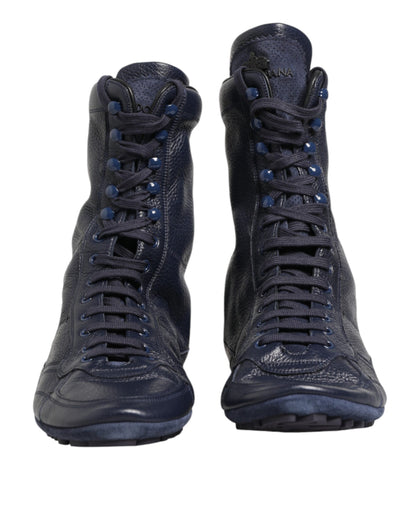 Dolce & Gabbana Dark Blue Deer Leather Mid Calf Boots