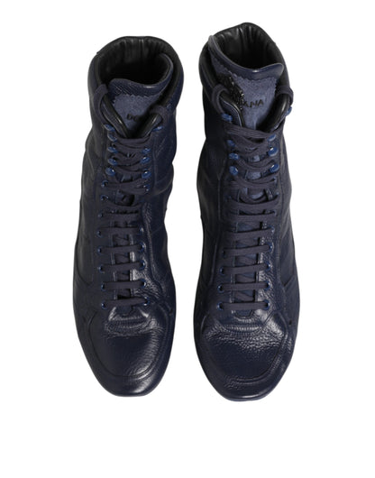 Dolce & Gabbana Dark Blue Deer Leather Mid Calf Boots