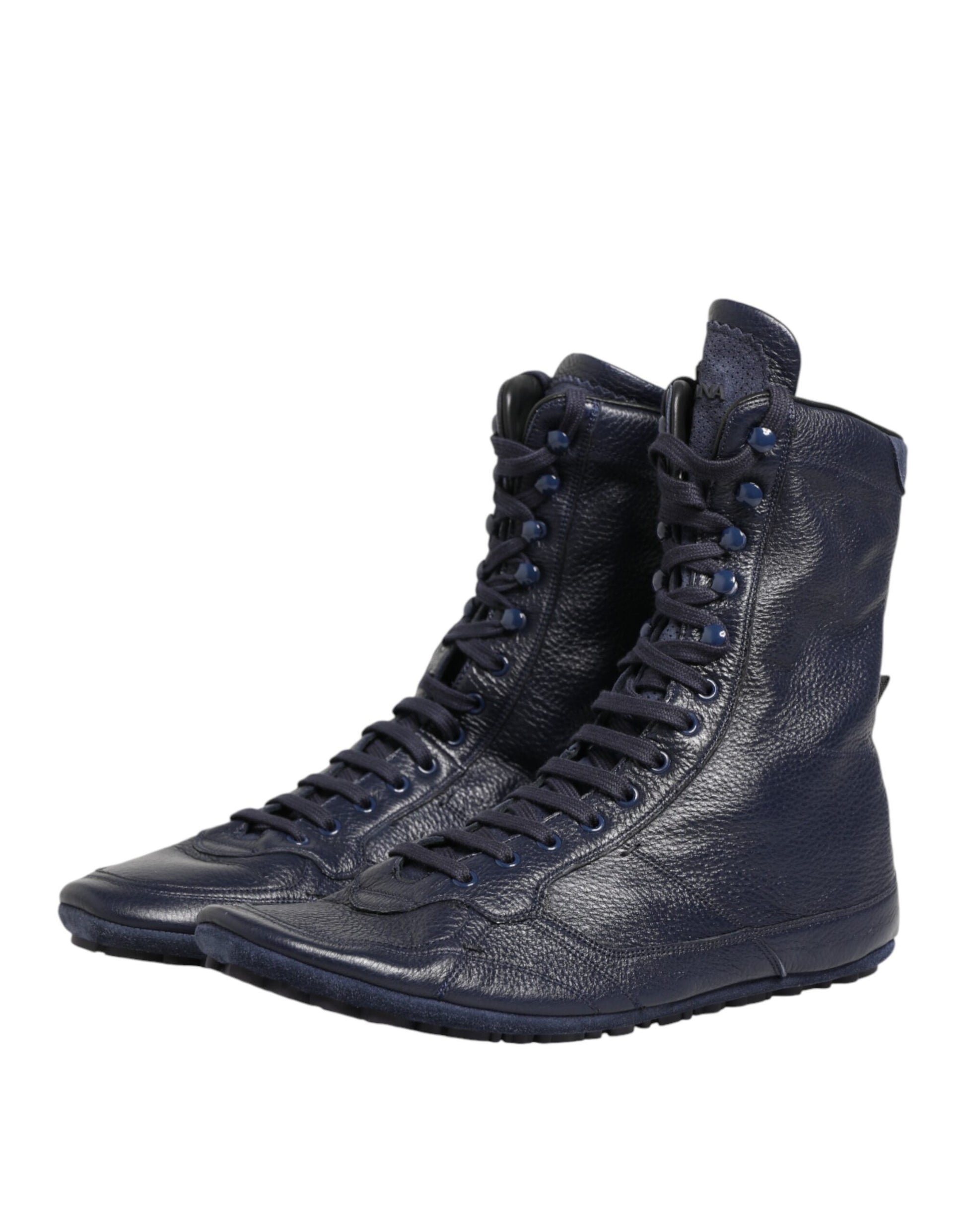 Dolce & Gabbana Dark Blue Deer Leather Mid Calf Boots