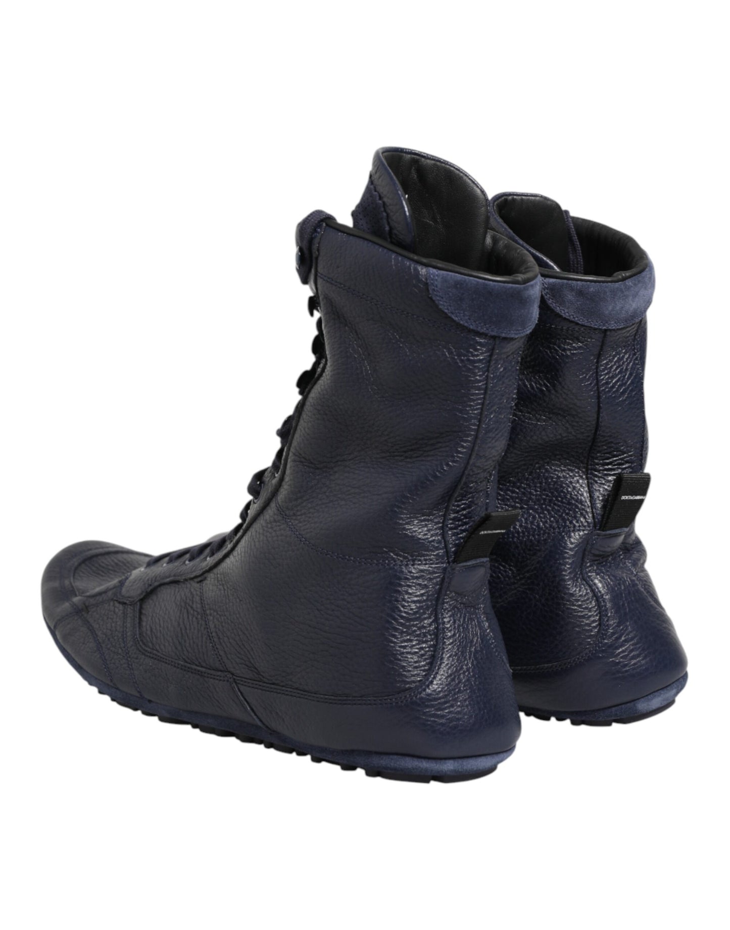 Dolce & Gabbana Dark Blue Deer Leather Mid Calf Boots