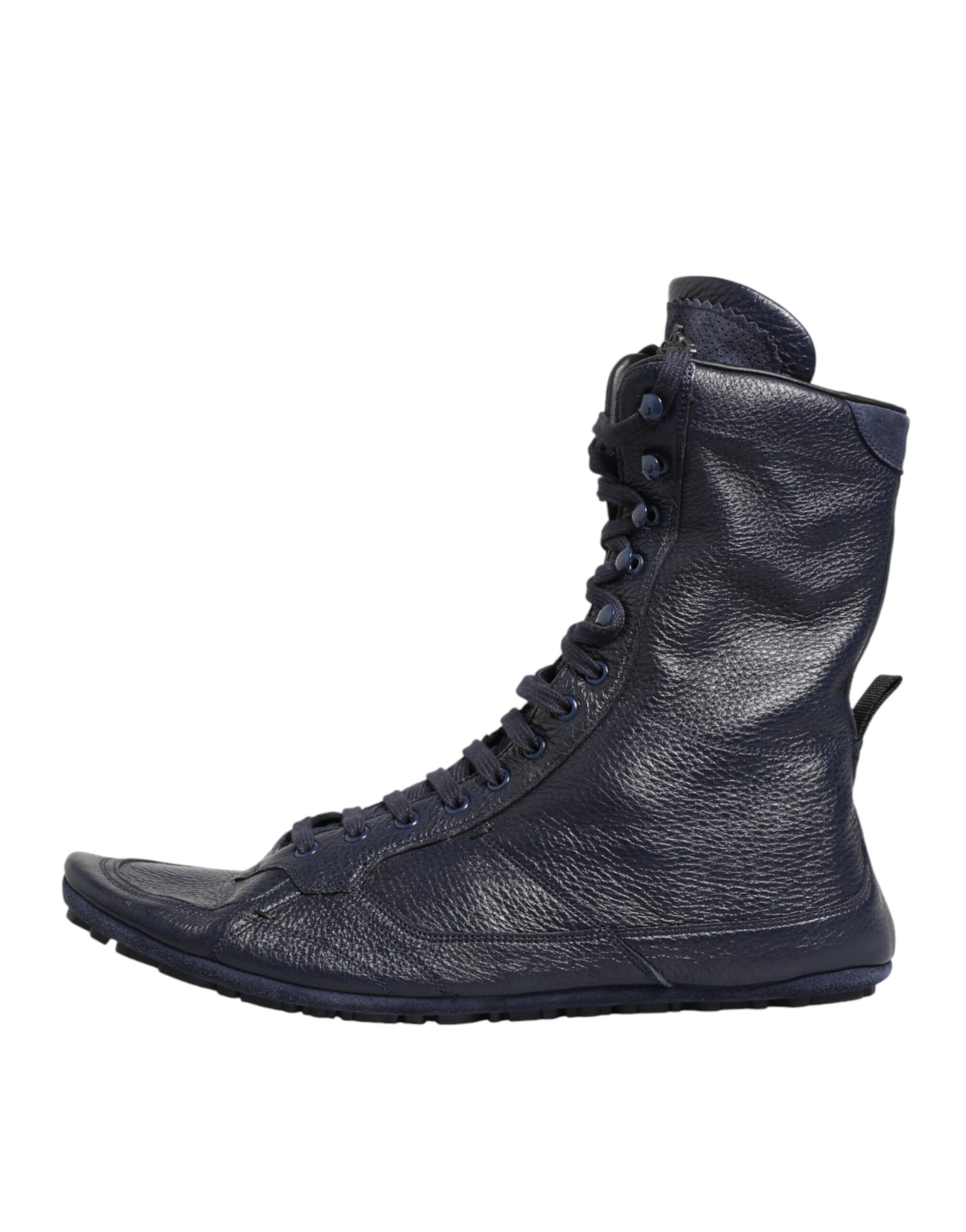 Dolce & Gabbana Dark Blue Deer Leather Mid Calf Boots