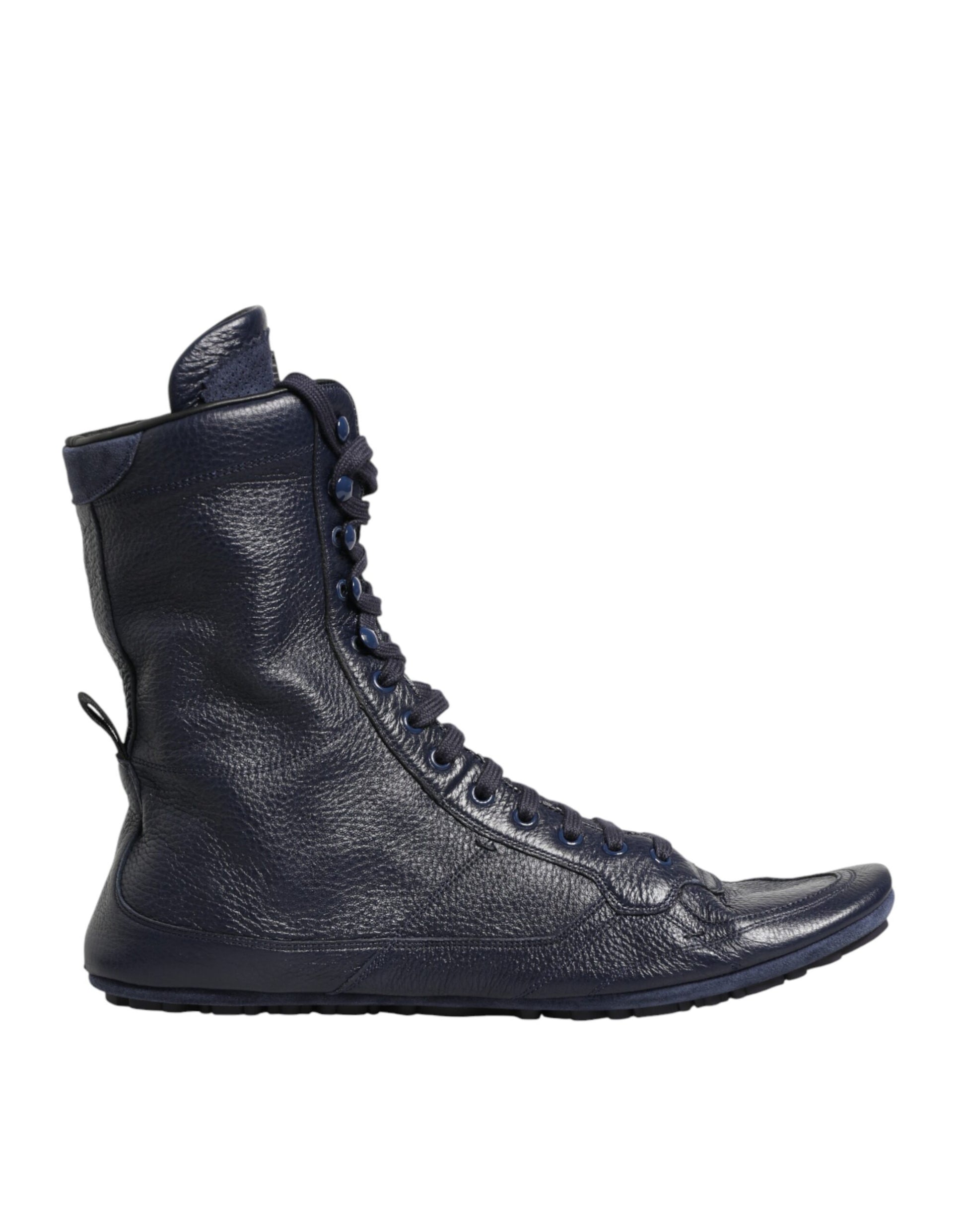 Dolce & Gabbana Dark Blue Deer Leather Mid Calf Boots