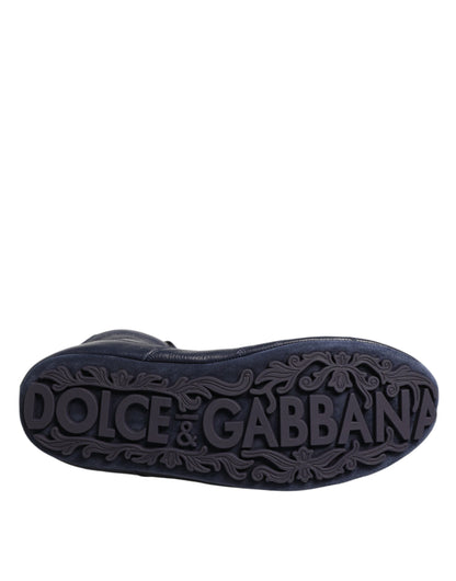 Dolce & Gabbana Dark Blue Deer Leather Mid Calf Boots
