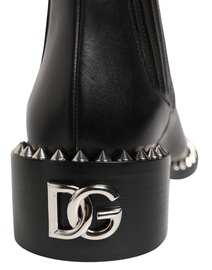 Dolce & Gabbana Black Studded Chelsea Short Ankle Boots Shoes