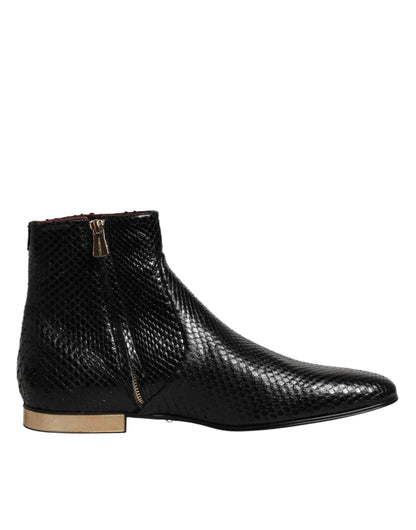 Dolce & Gabbana Black Leather Chelsea Short Ankle Boots