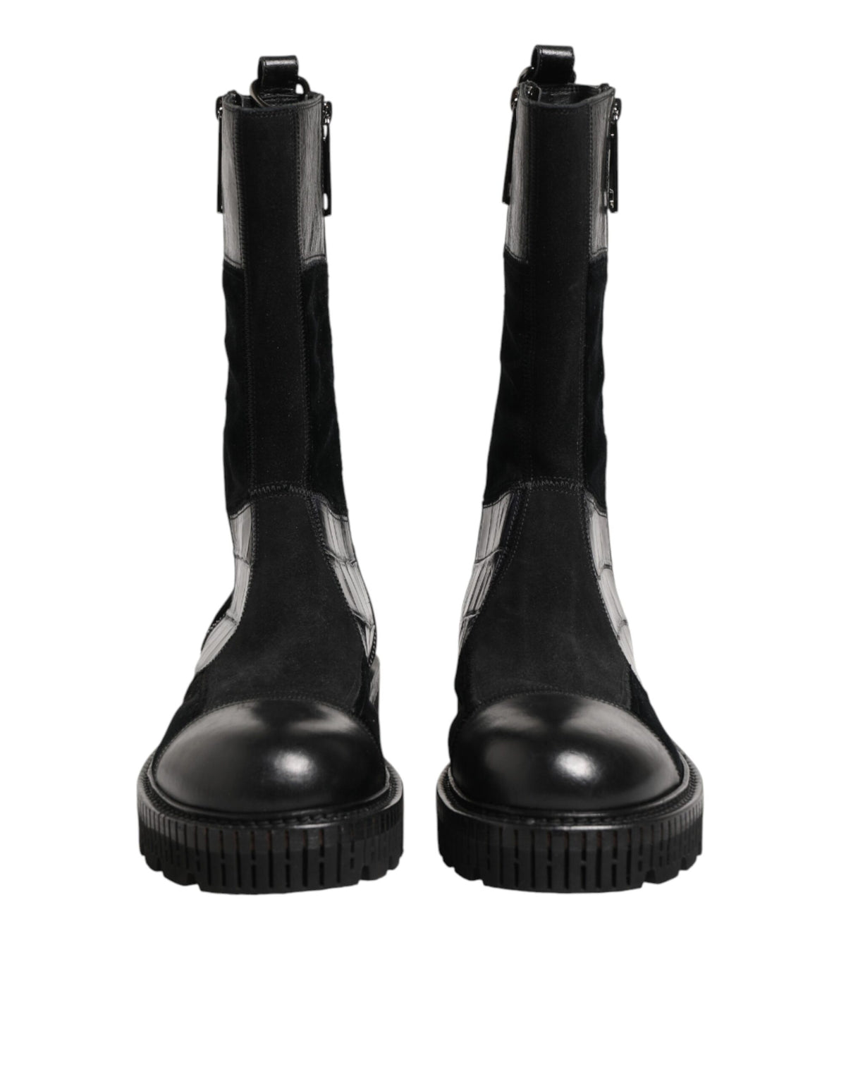 Dolce & Gabbana Black Patchwork Leather Mid Calf Boots