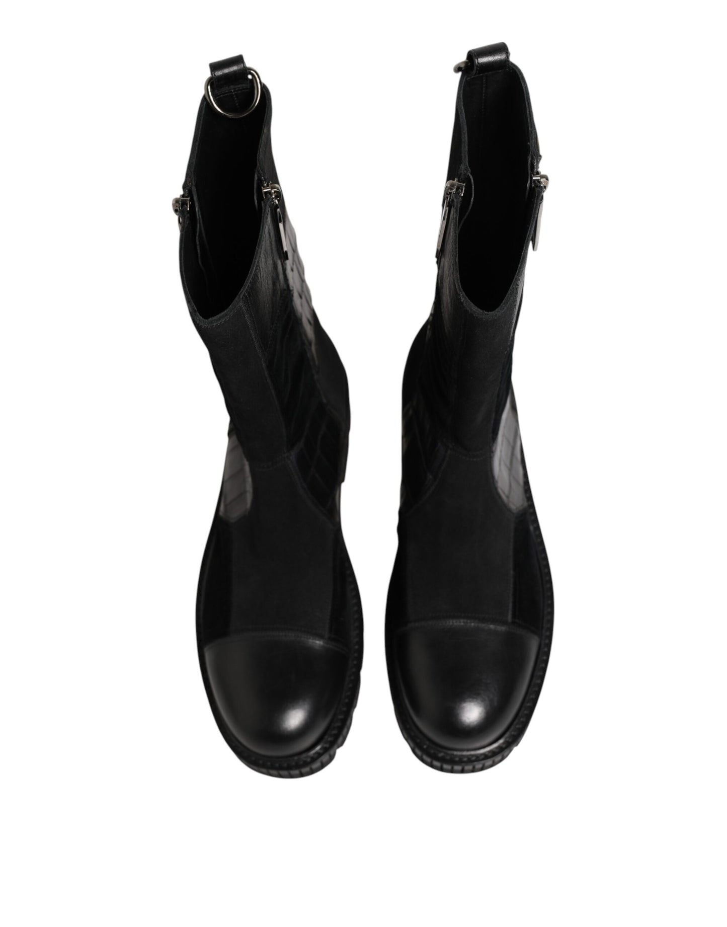 Dolce & Gabbana Black Patchwork Leather Mid Calf Boots
