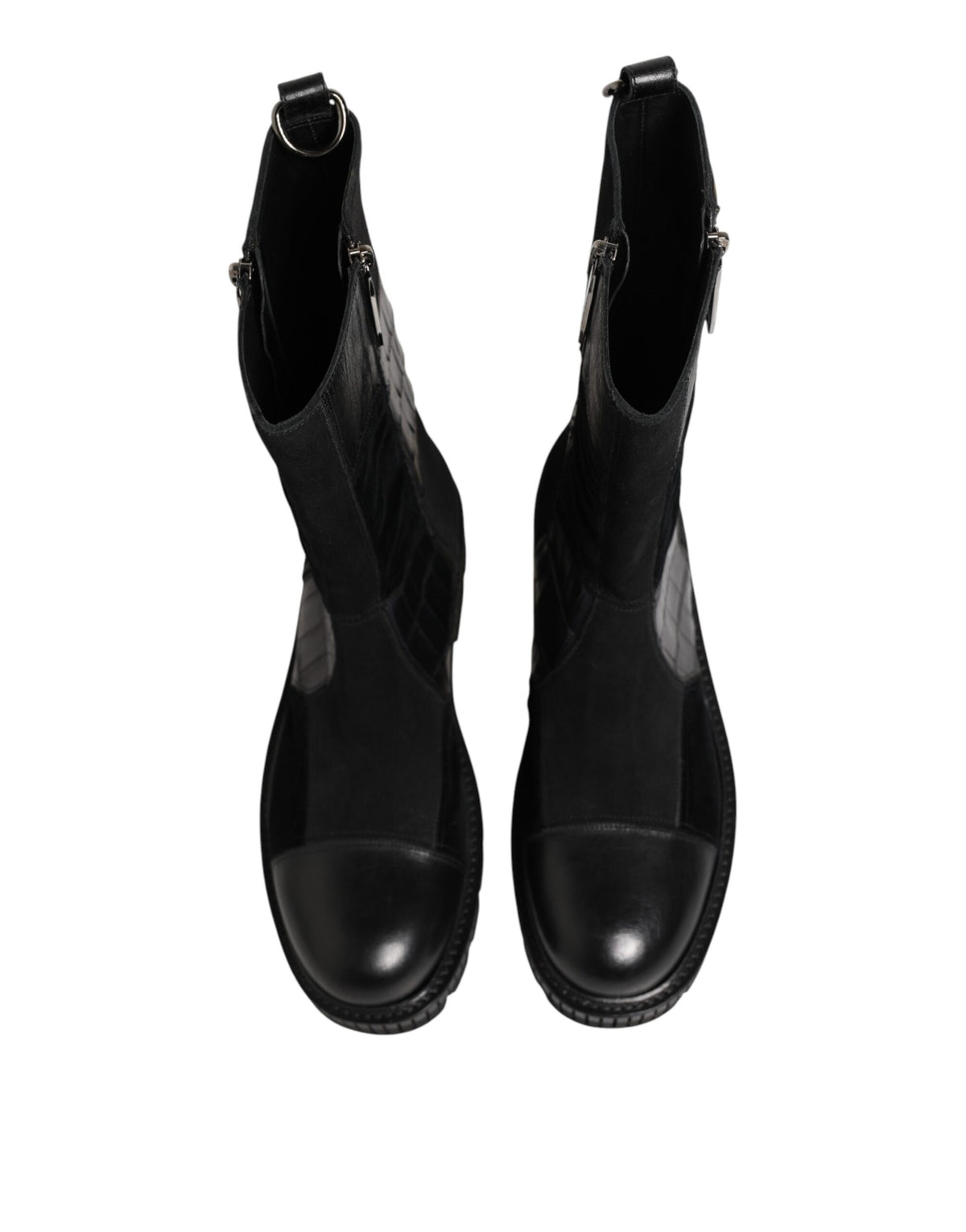 Dolce & Gabbana Black Patchwork Leather Mid Calf Boots