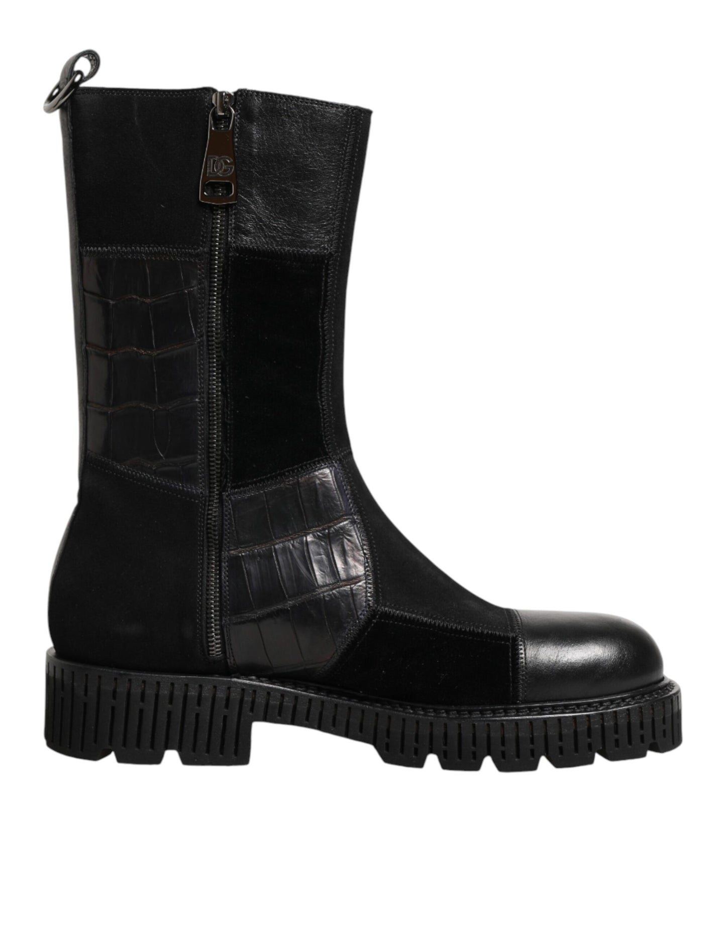 Dolce & Gabbana Black Patchwork Leather Mid Calf Boots