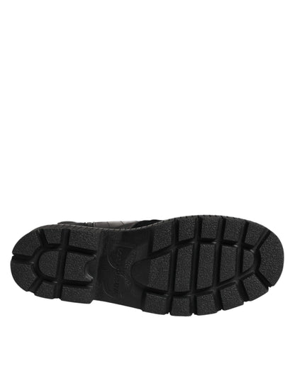 Dolce & Gabbana Black Patchwork Leather Mid Calf Boots