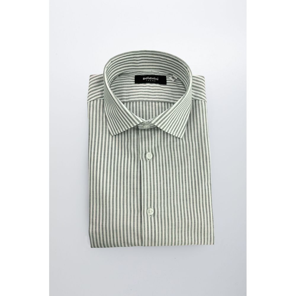 Baldinini Trend Green Cotton Striped Men's Shirt