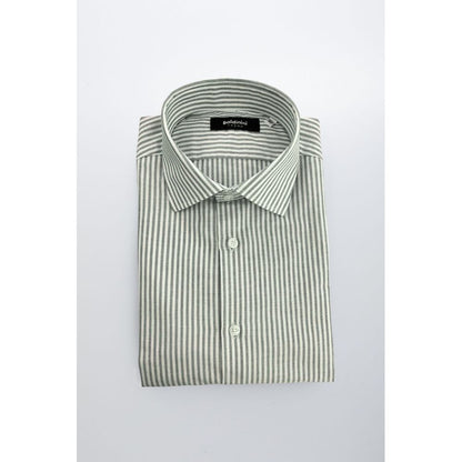 Baldinini Trend Green Cotton Striped Men's Shirt