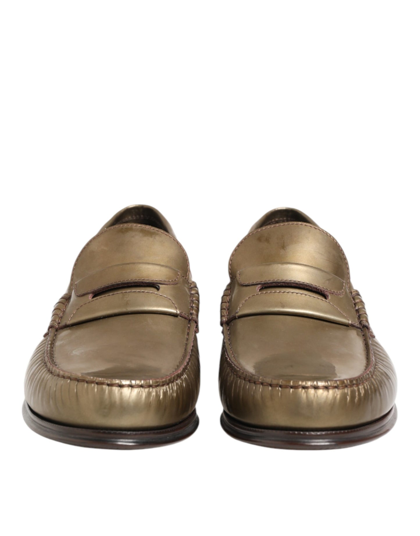 Dolce & Gabbana Gold Leather Slip-On Dress Loafers for Men