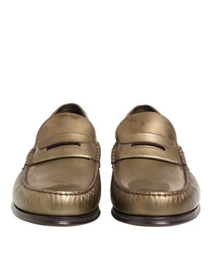 Dolce & Gabbana Gold Leather Slip-On Dress Loafers for Men