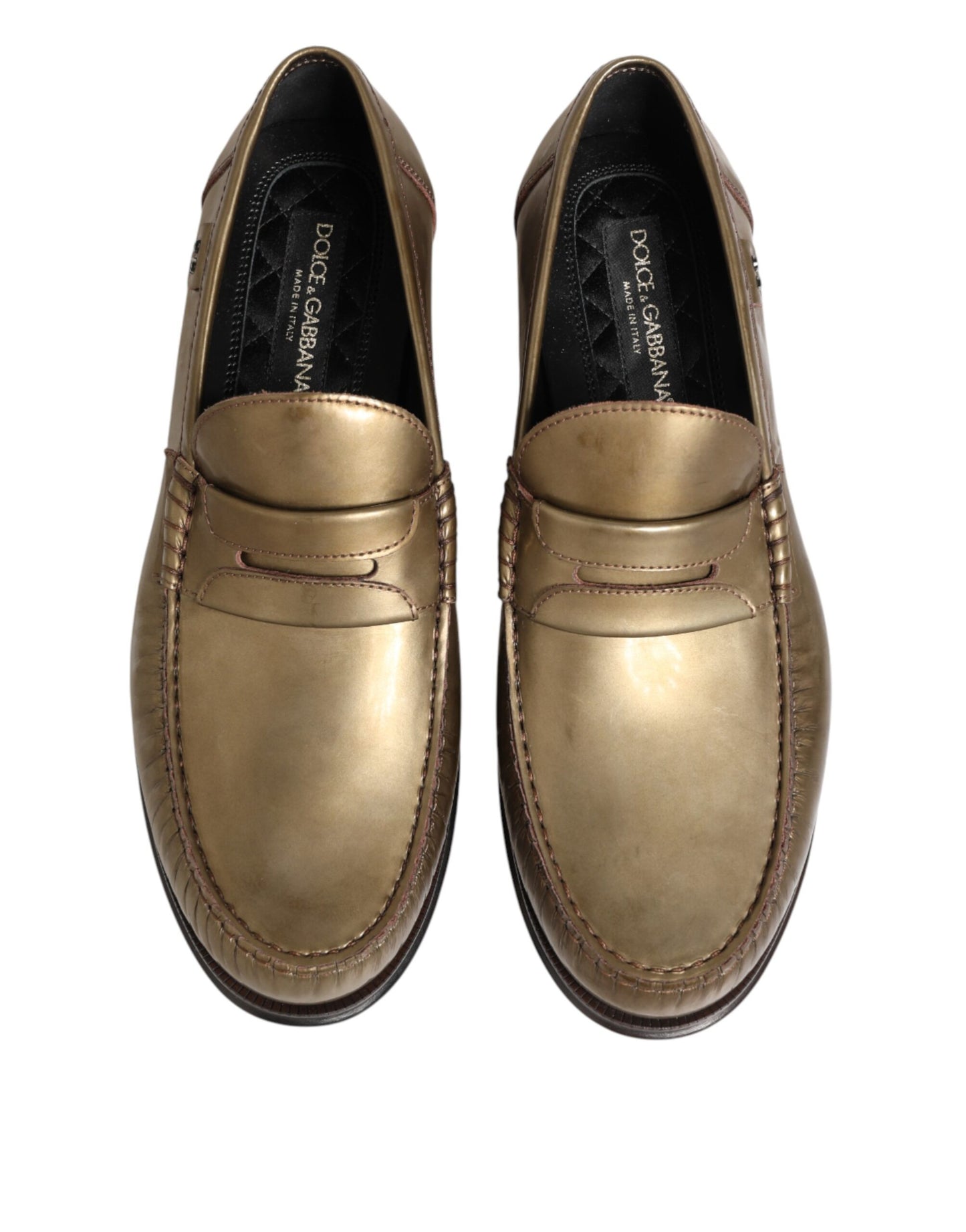 Dolce & Gabbana Gold Leather Slip-On Dress Loafers for Men