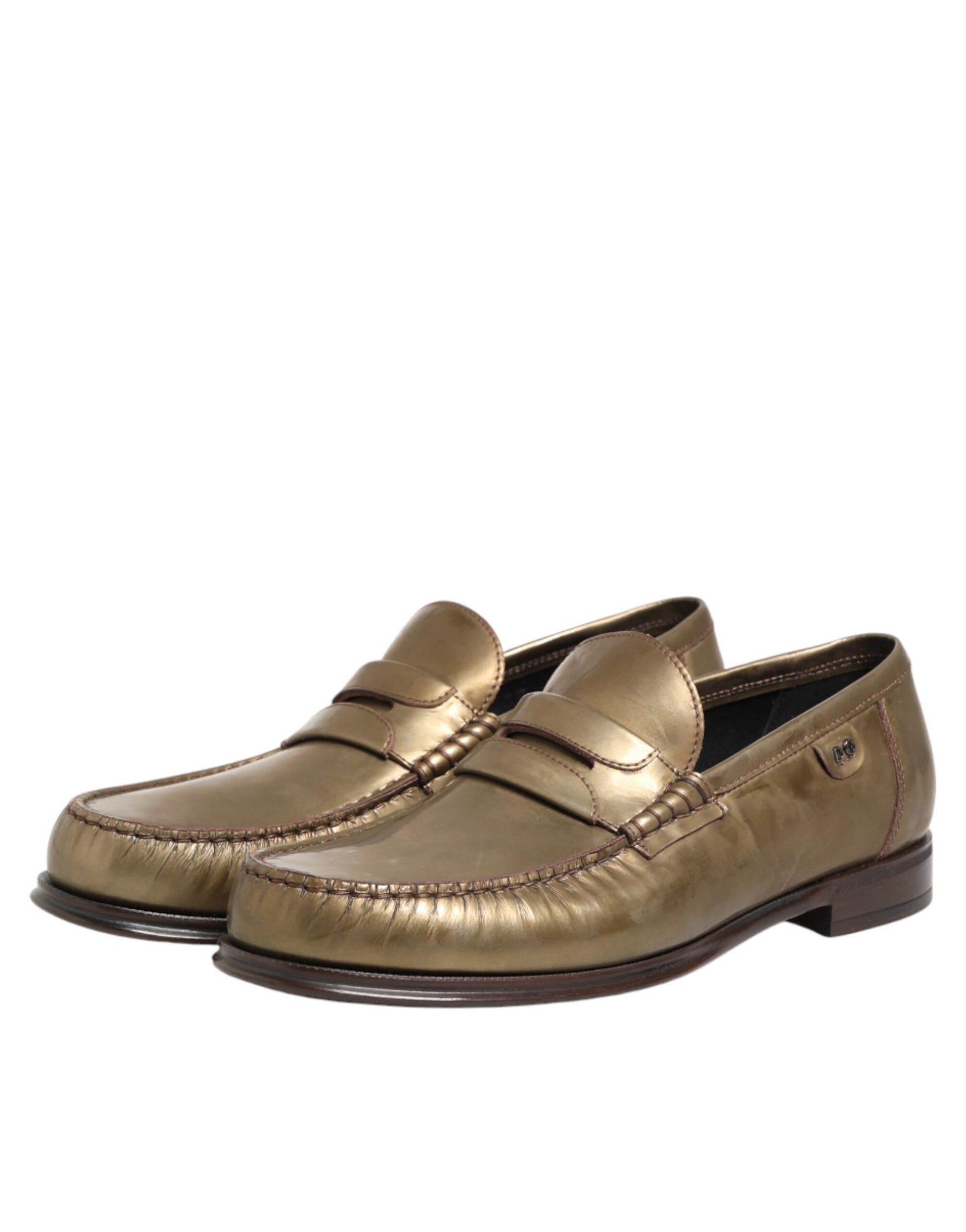 Dolce & Gabbana Gold Leather Slip-On Dress Loafers for Men