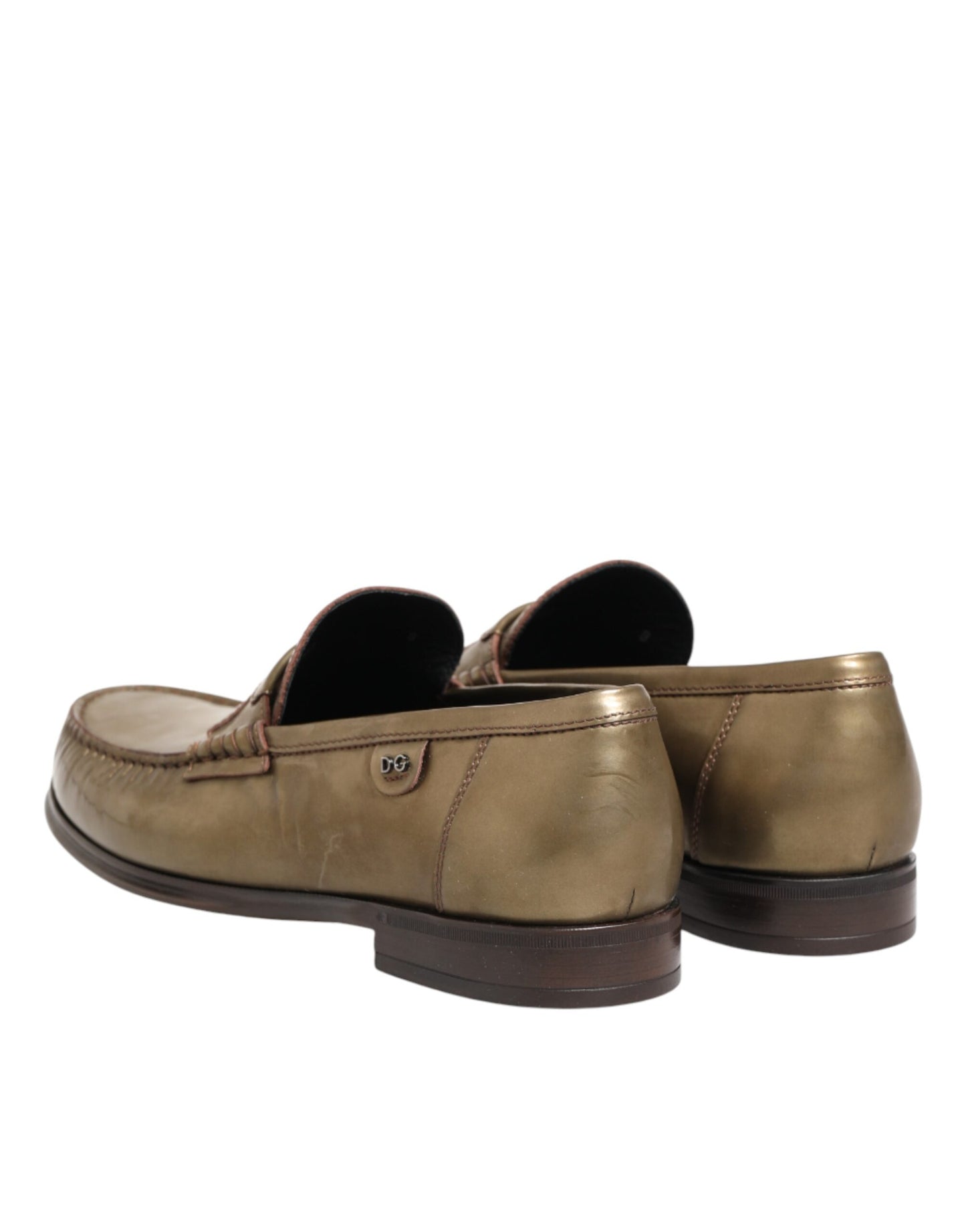 Dolce & Gabbana Gold Leather Slip-On Dress Loafers for Men