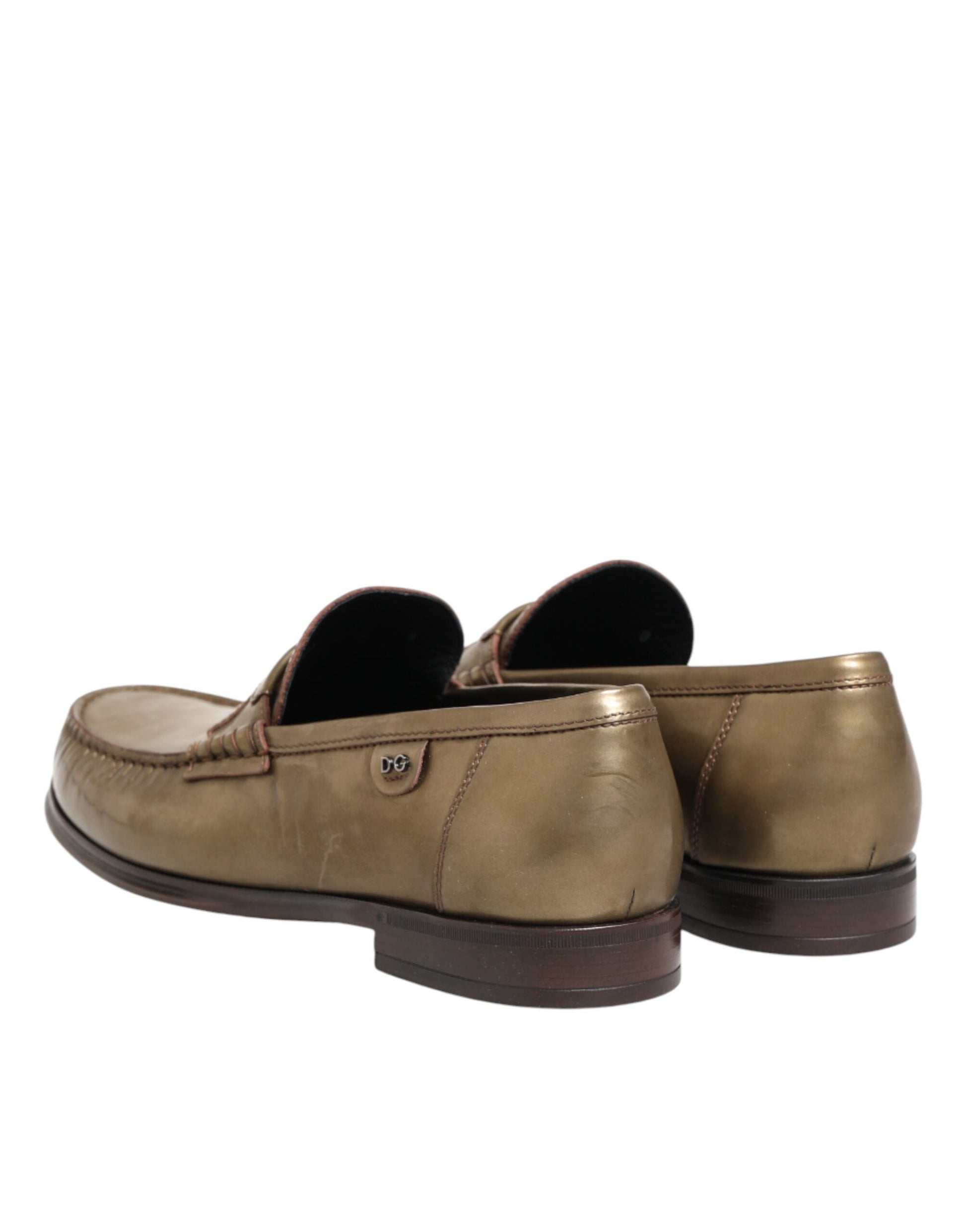 Dolce & Gabbana Gold Leather Slip-On Dress Loafers for Men