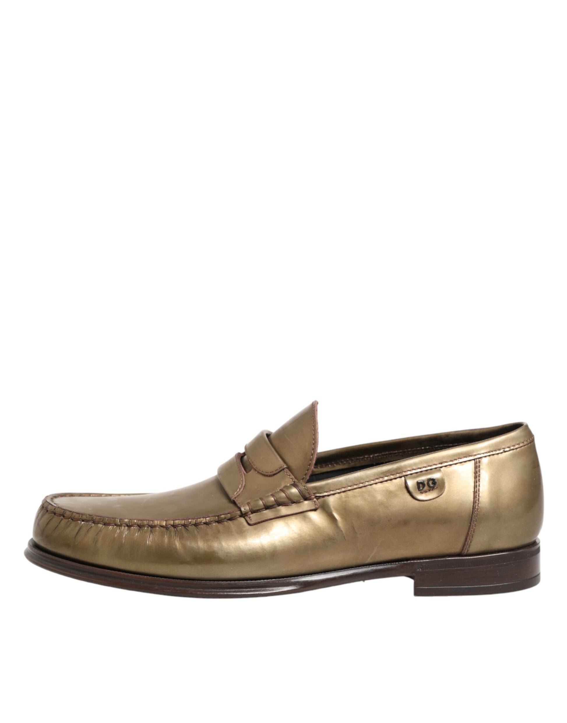 Dolce & Gabbana Gold Leather Slip-On Dress Loafers for Men