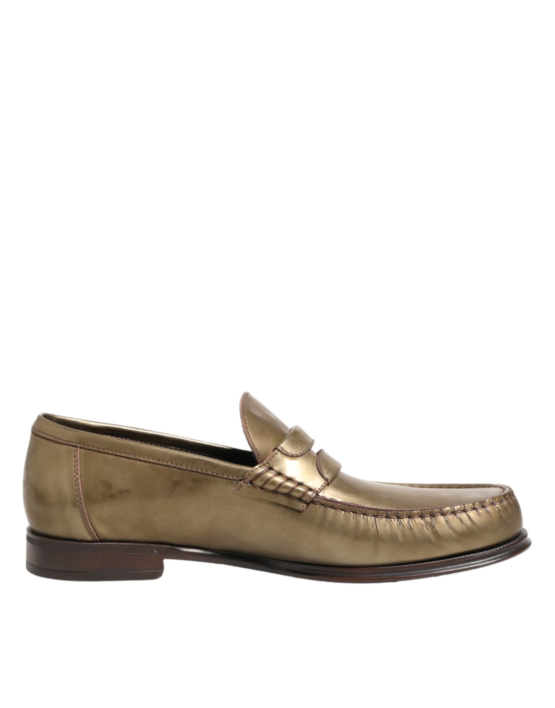 Dolce & Gabbana Gold Leather Slip-On Dress Loafers for Men