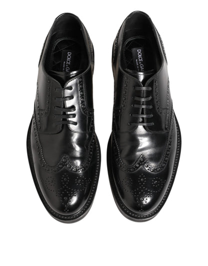 Dolce & Gabbana Black Calfskin Leather Derby Men Dress Shoes