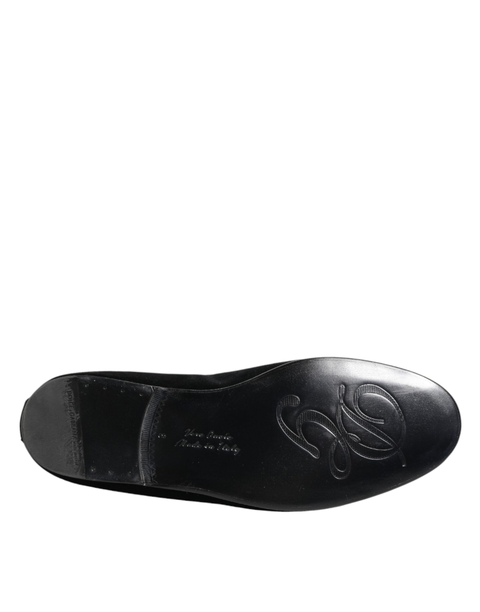 Dolce & Gabbana Black Velvet Gold Crown Men's Loafers Shoes