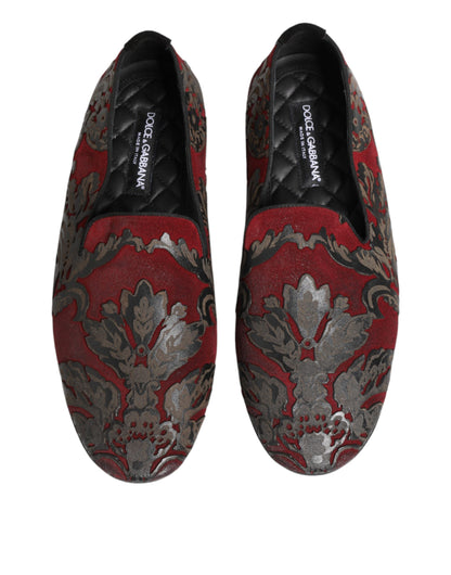 Dolce & Gabbana Bordeaux Jacquard Leather Slip-On Loafer Shoes
