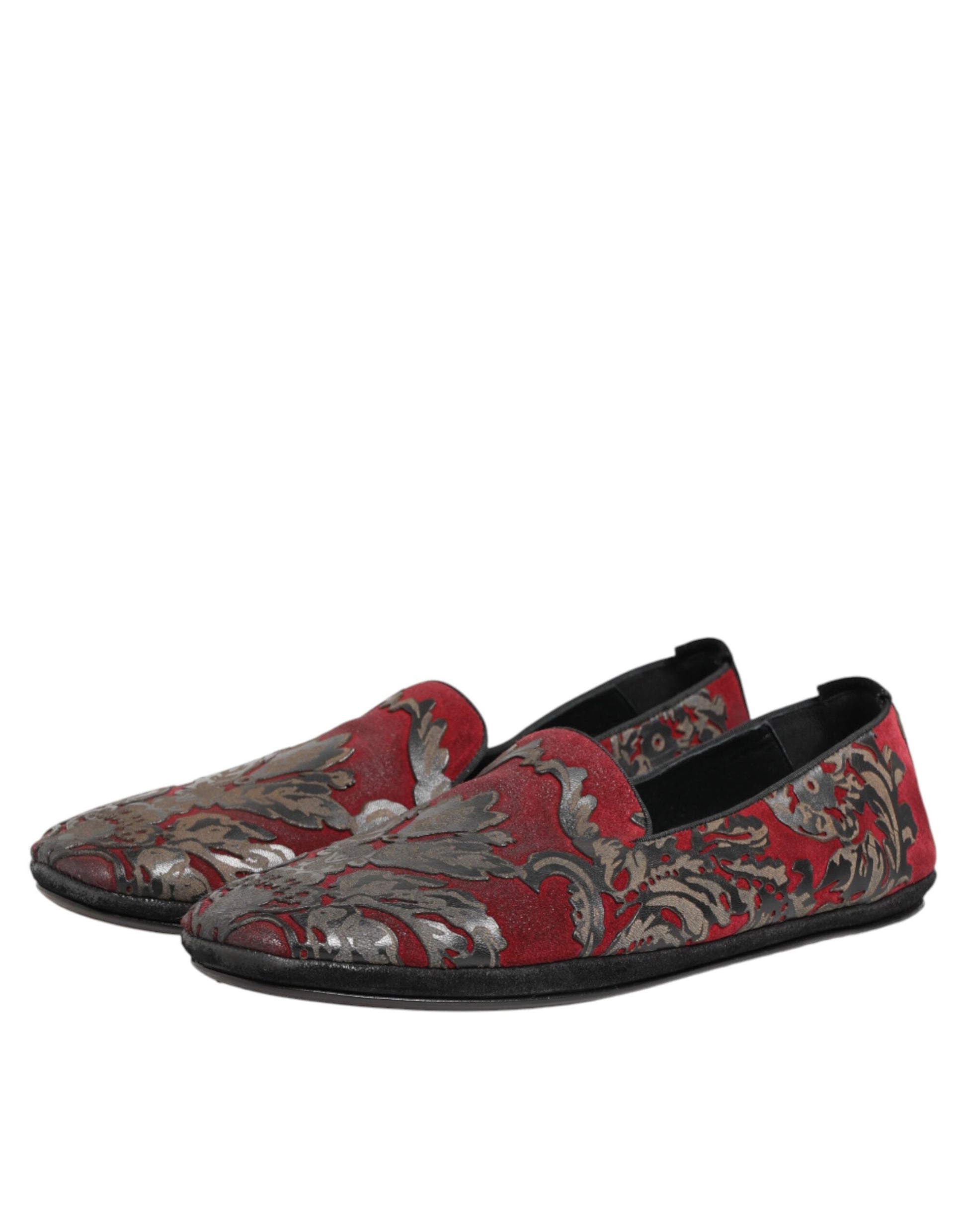 Dolce & Gabbana Bordeaux Jacquard Leather Slip-On Loafer Shoes