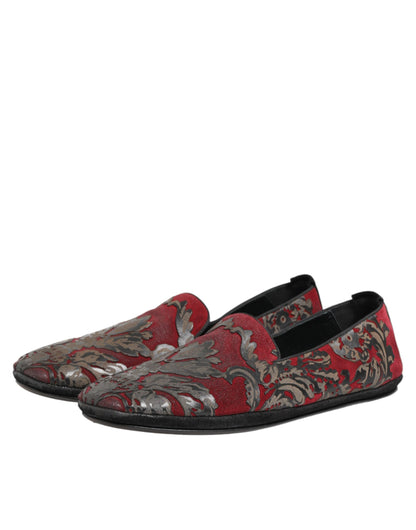 Dolce & Gabbana Bordeaux Jacquard Leather Slip-On Loafer Shoes
