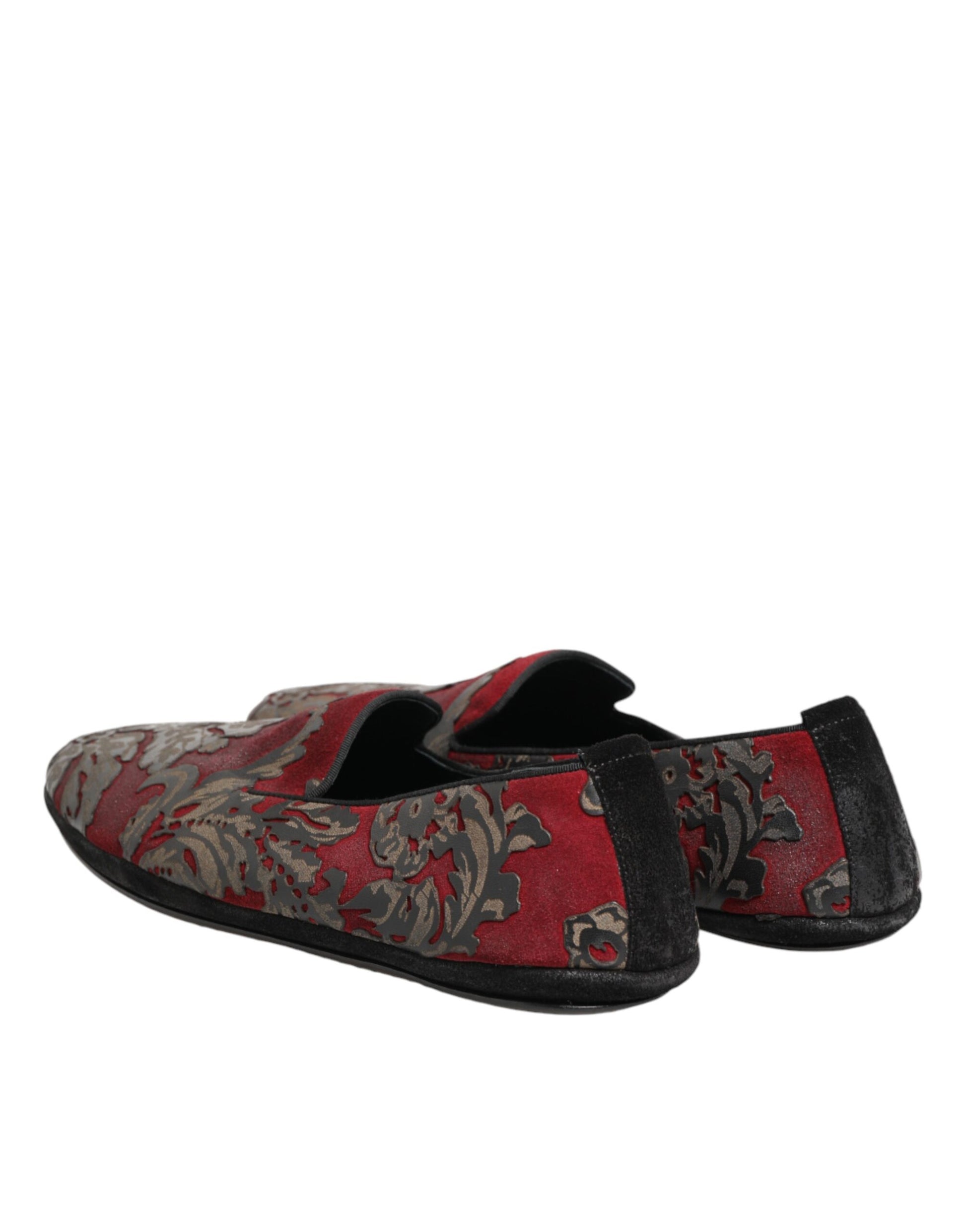 Dolce & Gabbana Bordeaux Jacquard Leather Slip-On Loafer Shoes