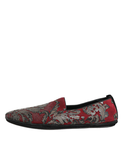 Dolce & Gabbana Bordeaux Jacquard Leather Slip-On Loafer Shoes