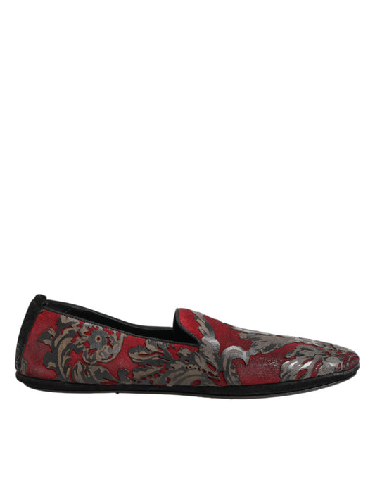 Dolce & Gabbana Bordeaux Jacquard Leather Slip-On Loafer Shoes