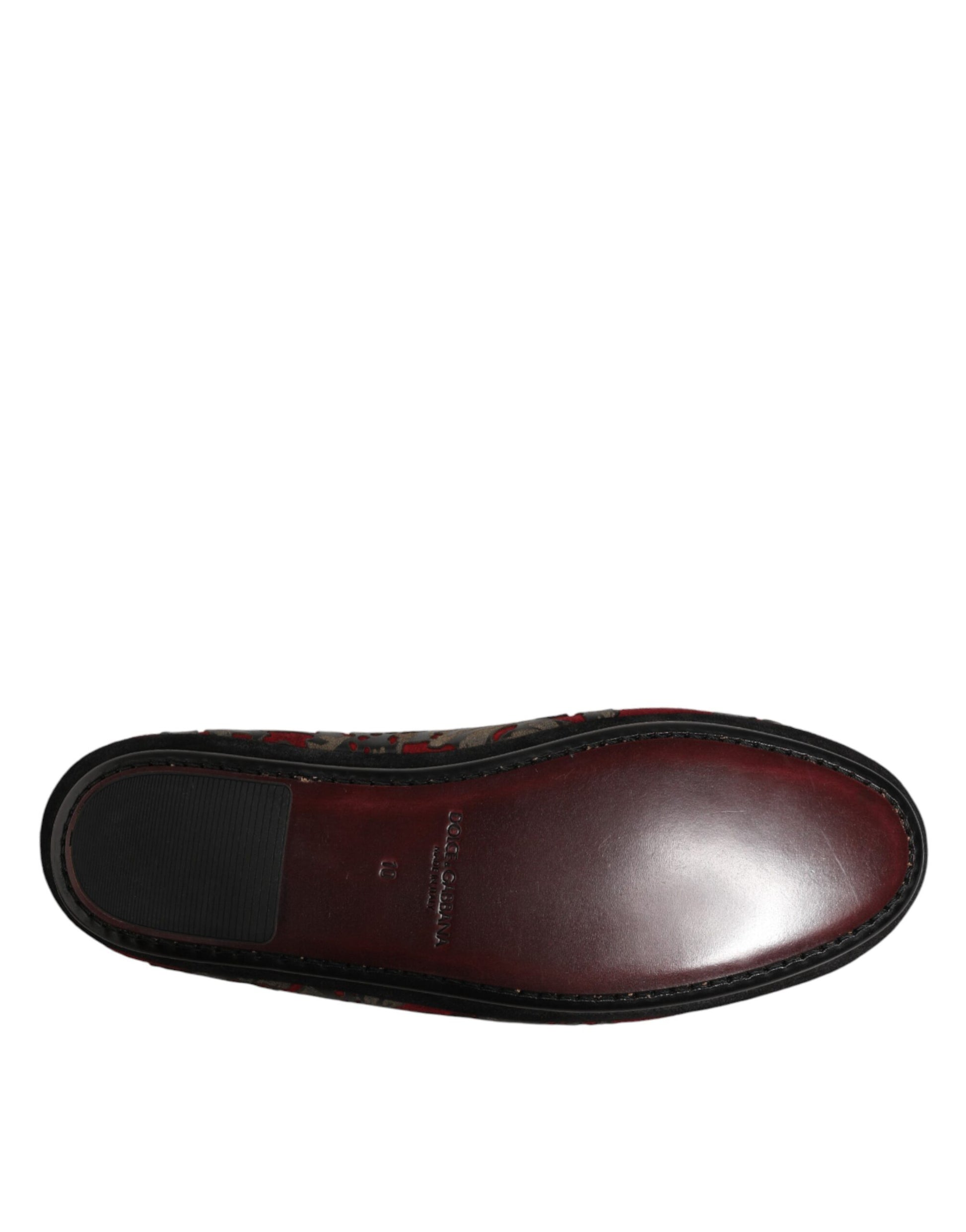 Dolce & Gabbana Bordeaux Jacquard Leather Slip-On Loafer Shoes
