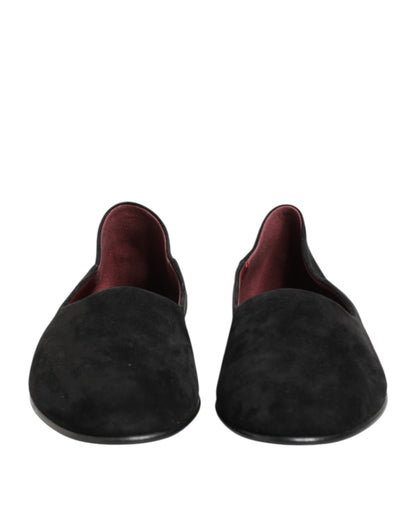 Dolce & Gabbana Black Leather Suede Slip-On Loafers Dress Shoes