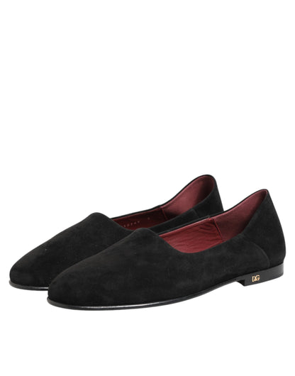 Dolce & Gabbana Black Leather Suede Slip-On Loafers Dress Shoes