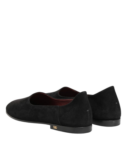 Dolce & Gabbana Black Leather Suede Slip-On Loafers Dress Shoes