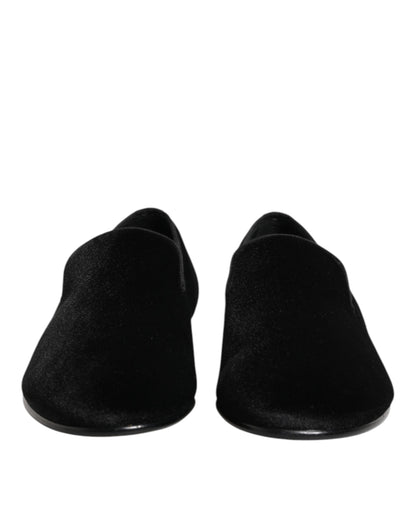 Dolce & Gabbana Black Leather Suede Slip-On Loafers Dress Shoes