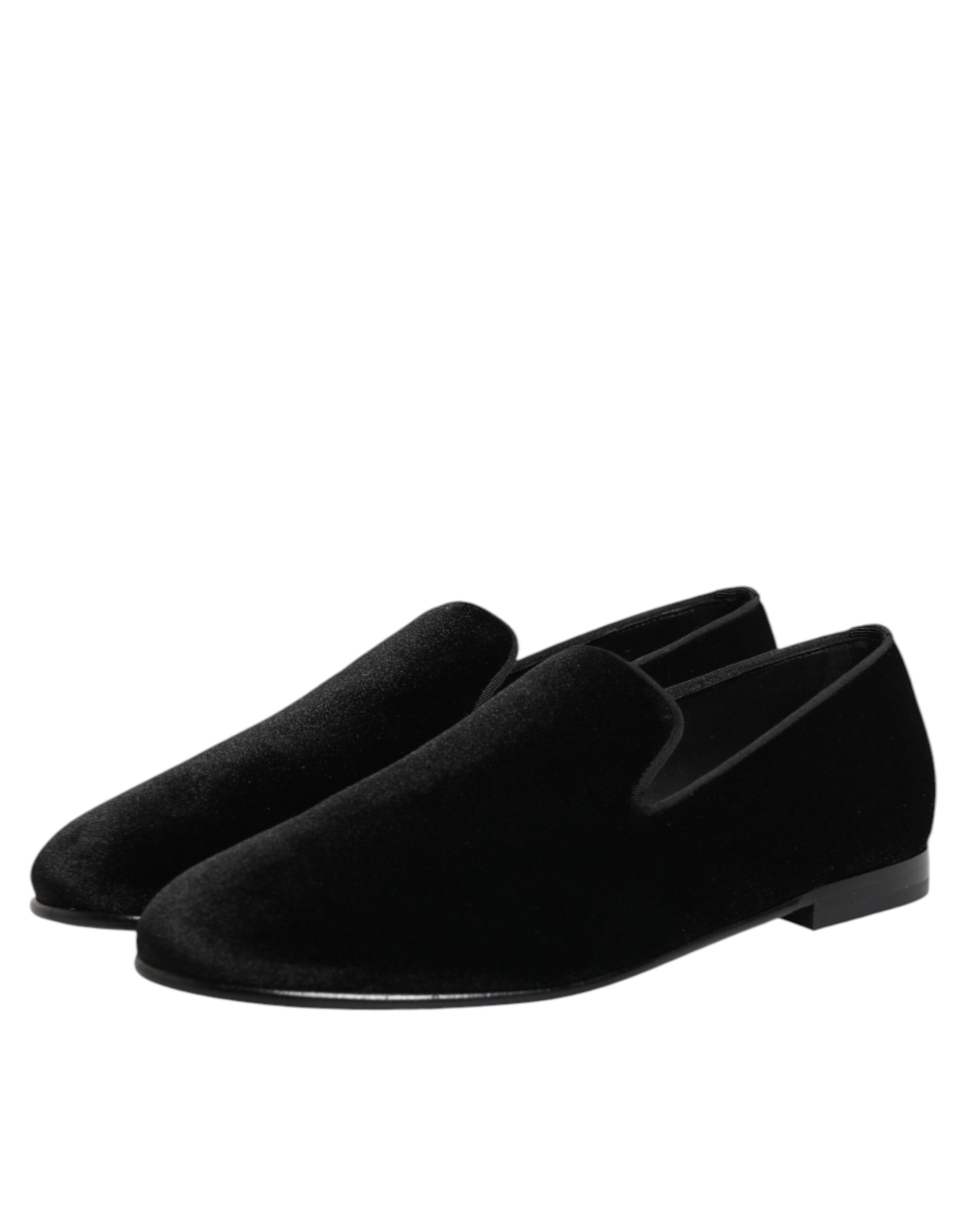 Dolce & Gabbana Black Leather Suede Slip-On Loafers Dress Shoes