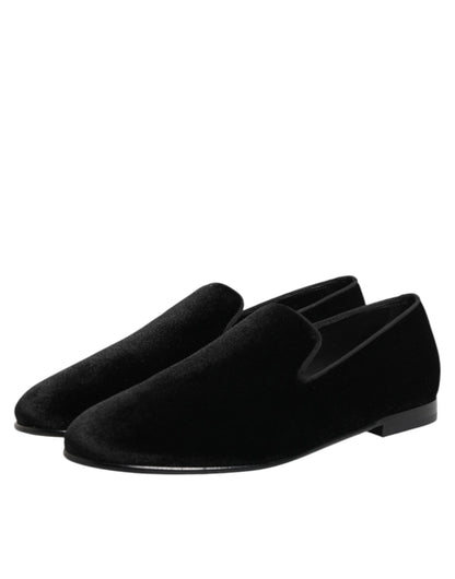 Dolce & Gabbana Black Leather Suede Slip-On Loafers Dress Shoes