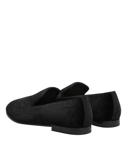 Dolce & Gabbana Black Leather Suede Slip-On Loafers Dress Shoes