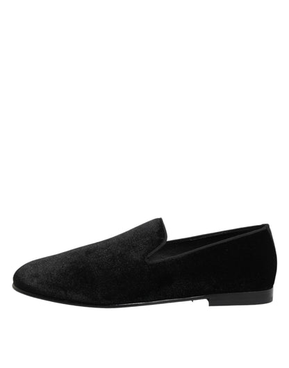 Dolce & Gabbana Black Leather Suede Slip-On Loafers Dress Shoes