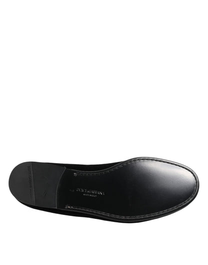 Dolce & Gabbana Black Leather Suede Slip-On Loafers Dress Shoes