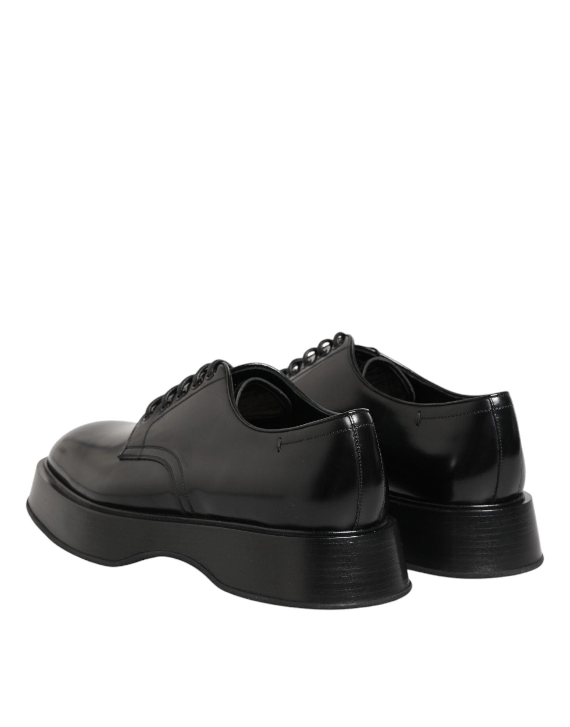 Dolce & Gabbana Black Calfskin Leather Men Derby Dress Shoes