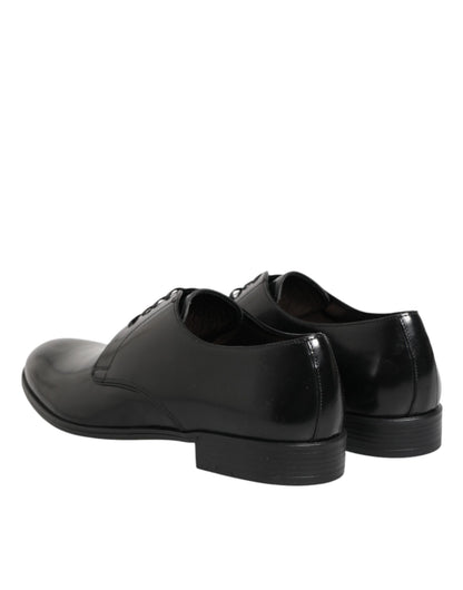Dolce & Gabbana Black Calfskin Leather Derby Dress Shoes