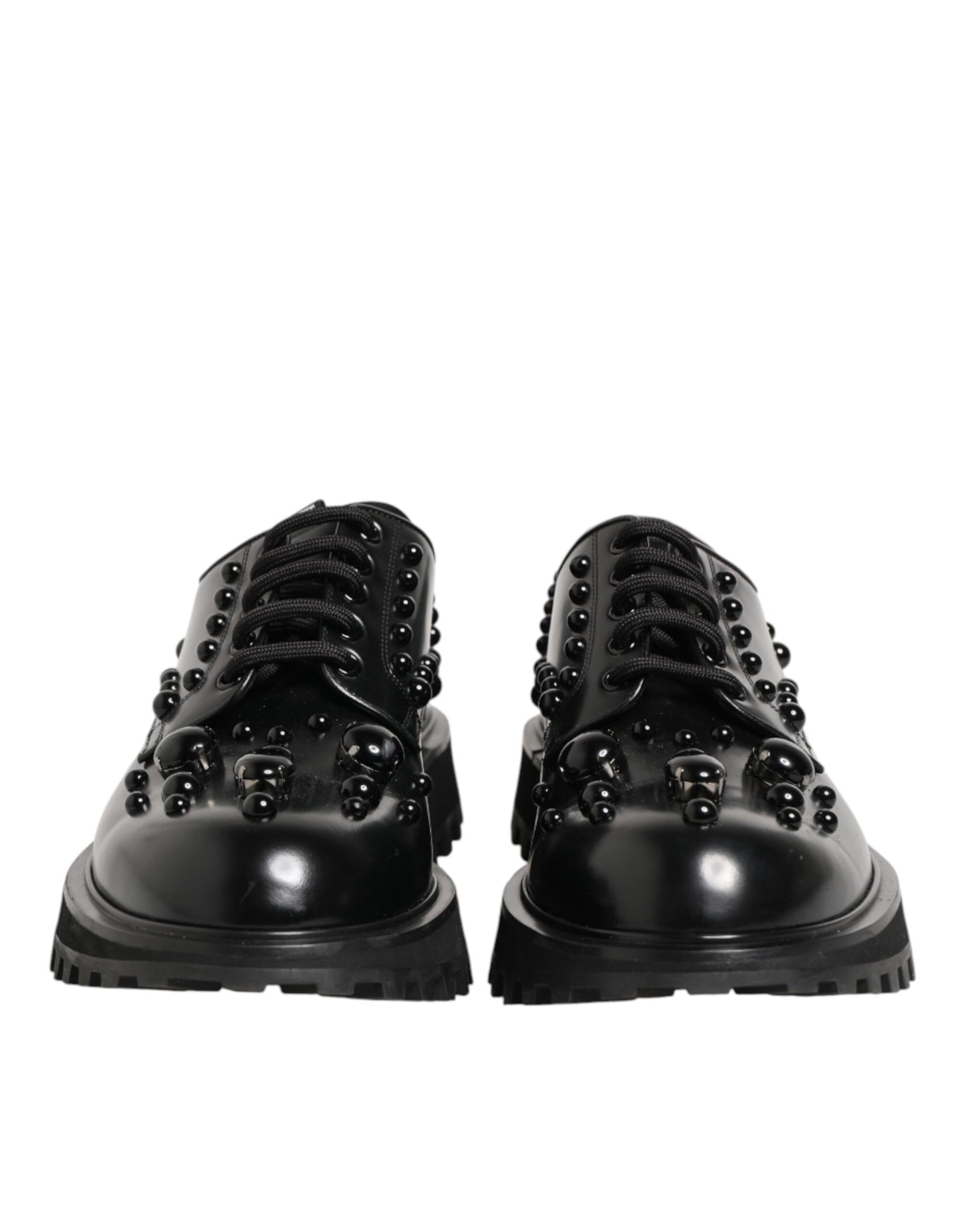 Dolce & Gabbana Black Leather Studded Men Formal Derby Shoes