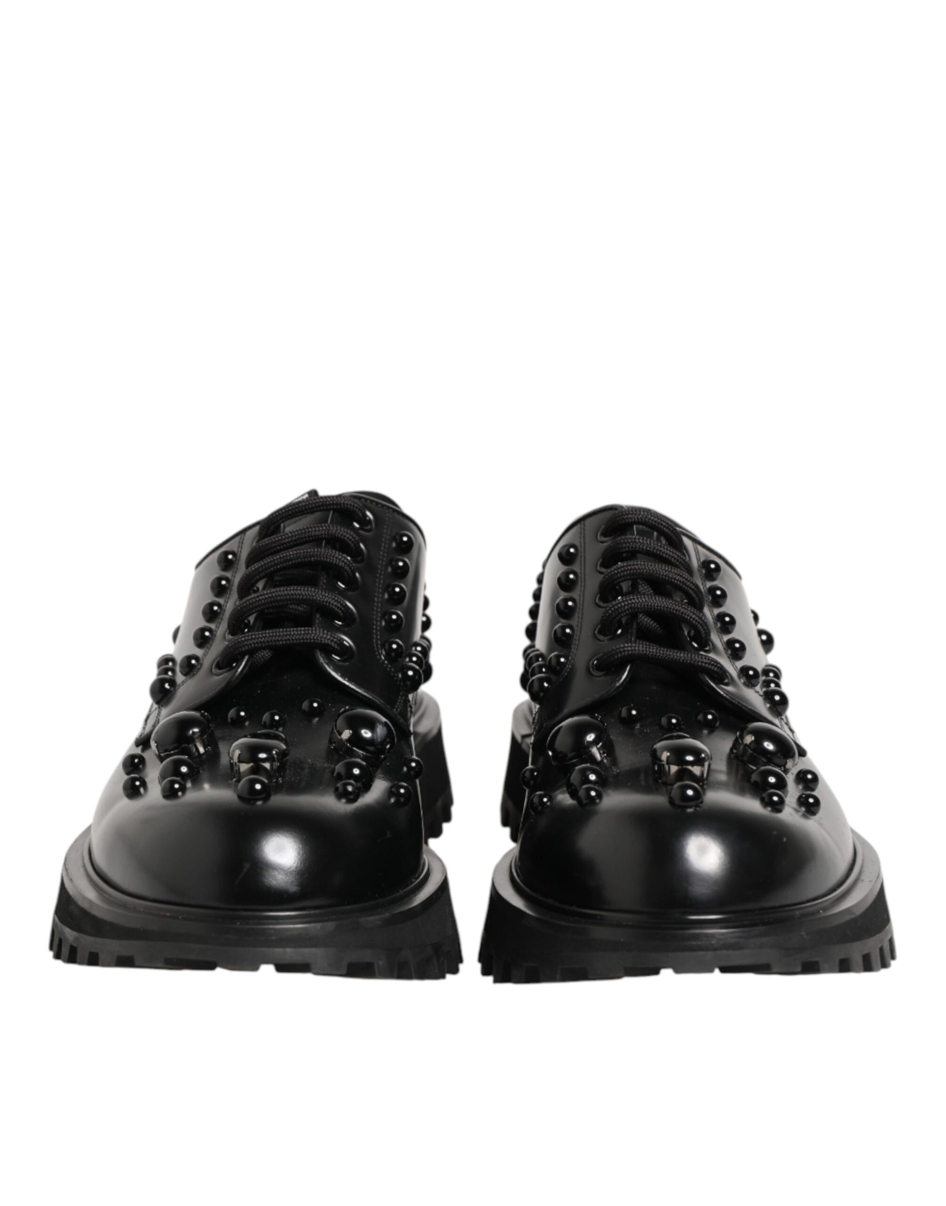 Dolce & Gabbana Black Leather Studded Men Formal Derby Shoes
